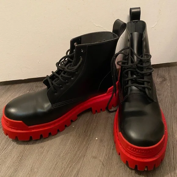 Balenciaga Shoes Balenciaga Black Red Strike Boots Poshmark